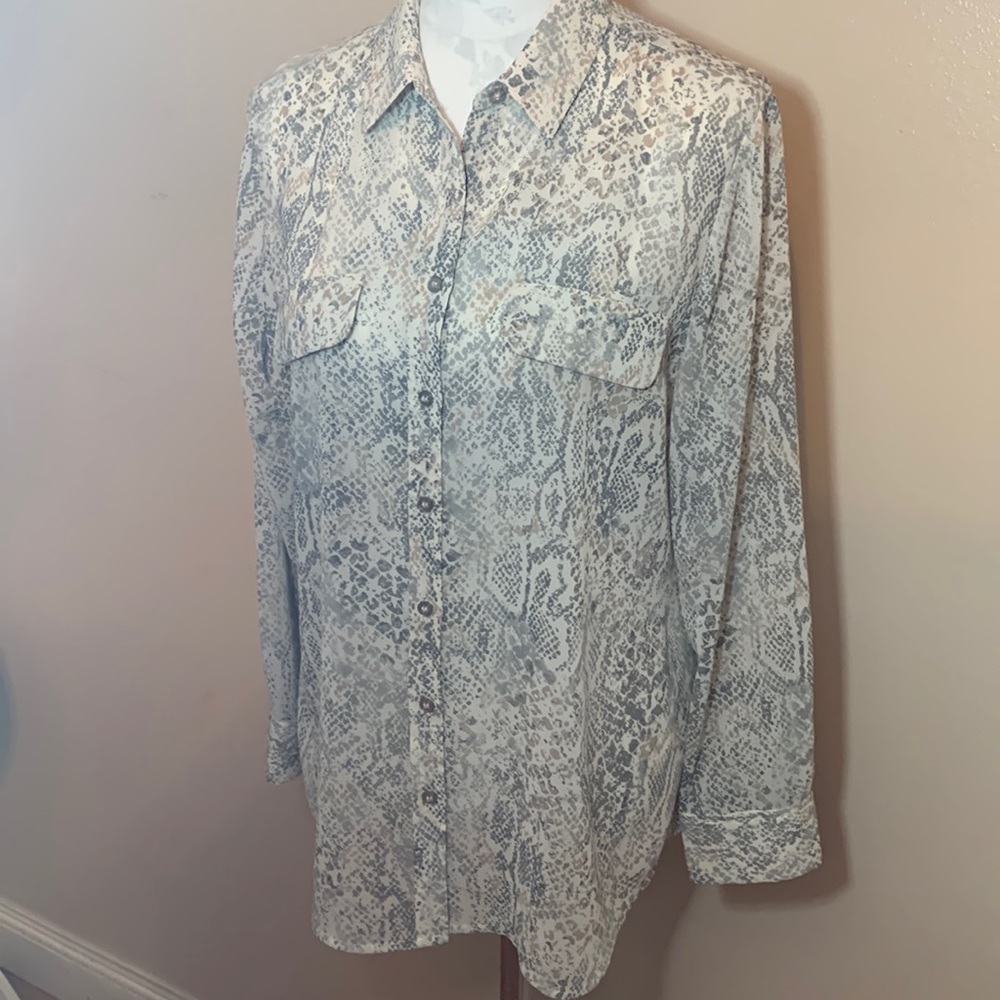 Chico’s Python Print Sheer Button Down Blouse - image 1
